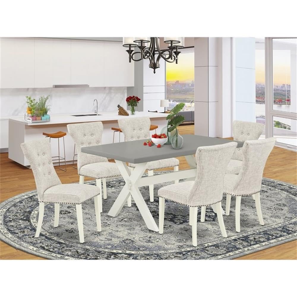 East West Furniture X096Ga235-7 7 Piece Kitchen Table Set Consist Of A Rectangle Dining Table With X-Legs And 6 Doeskin Linen Fabric Parsons Dining Chairs, 36X60 Inch, Multi-Color